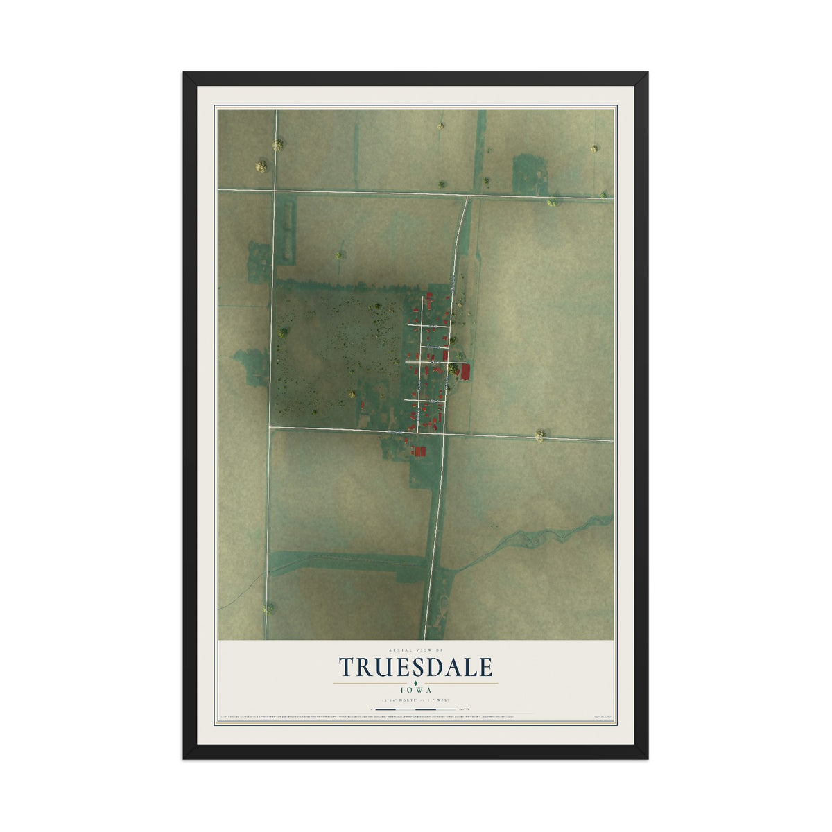 Map of Truesdale, Iowa, 12 x 18 inch print in a black wood frame