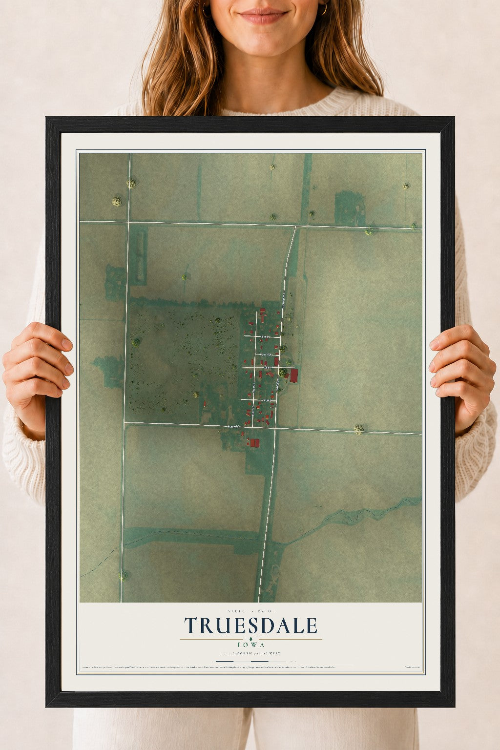 Map of Truesdale, Iowa, 18 x 24 inch print in a black wood frame