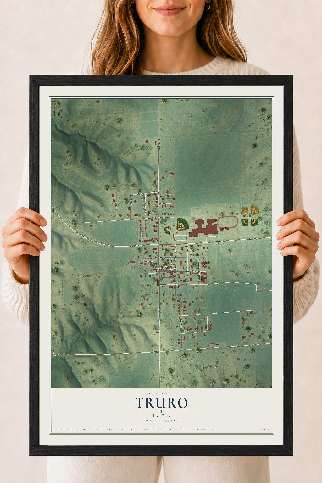 Map of Truro, Iowa, 18 x 24 inch print in a black wood frame