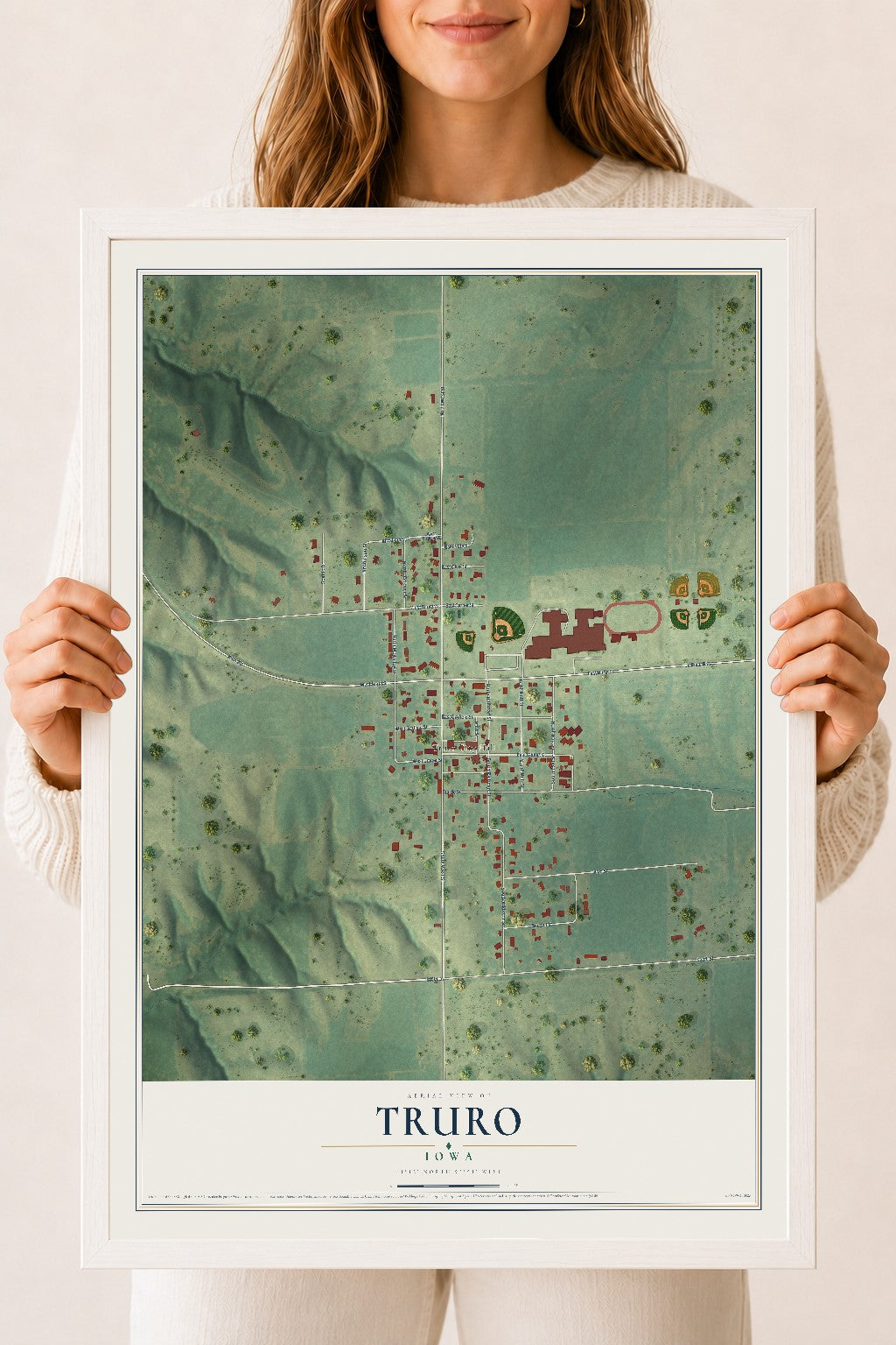 Map of Truro, Iowa, 18 x 24 inch print in a white wood frame