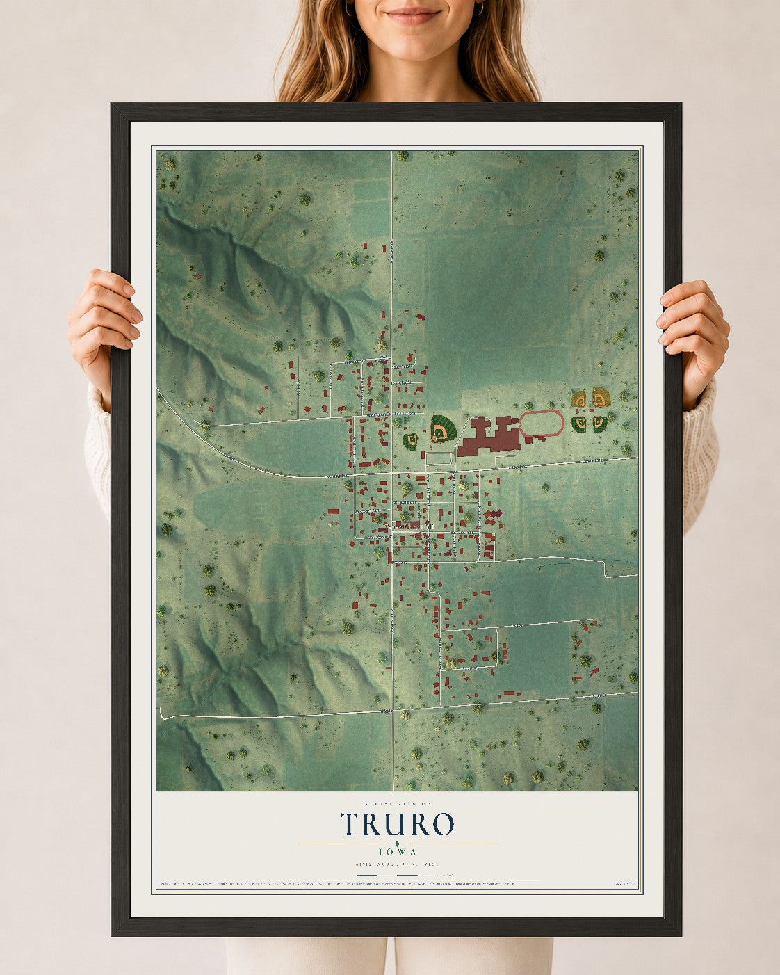 Map of Truro, Iowa, 24 x 36 inch print in a black wood frame