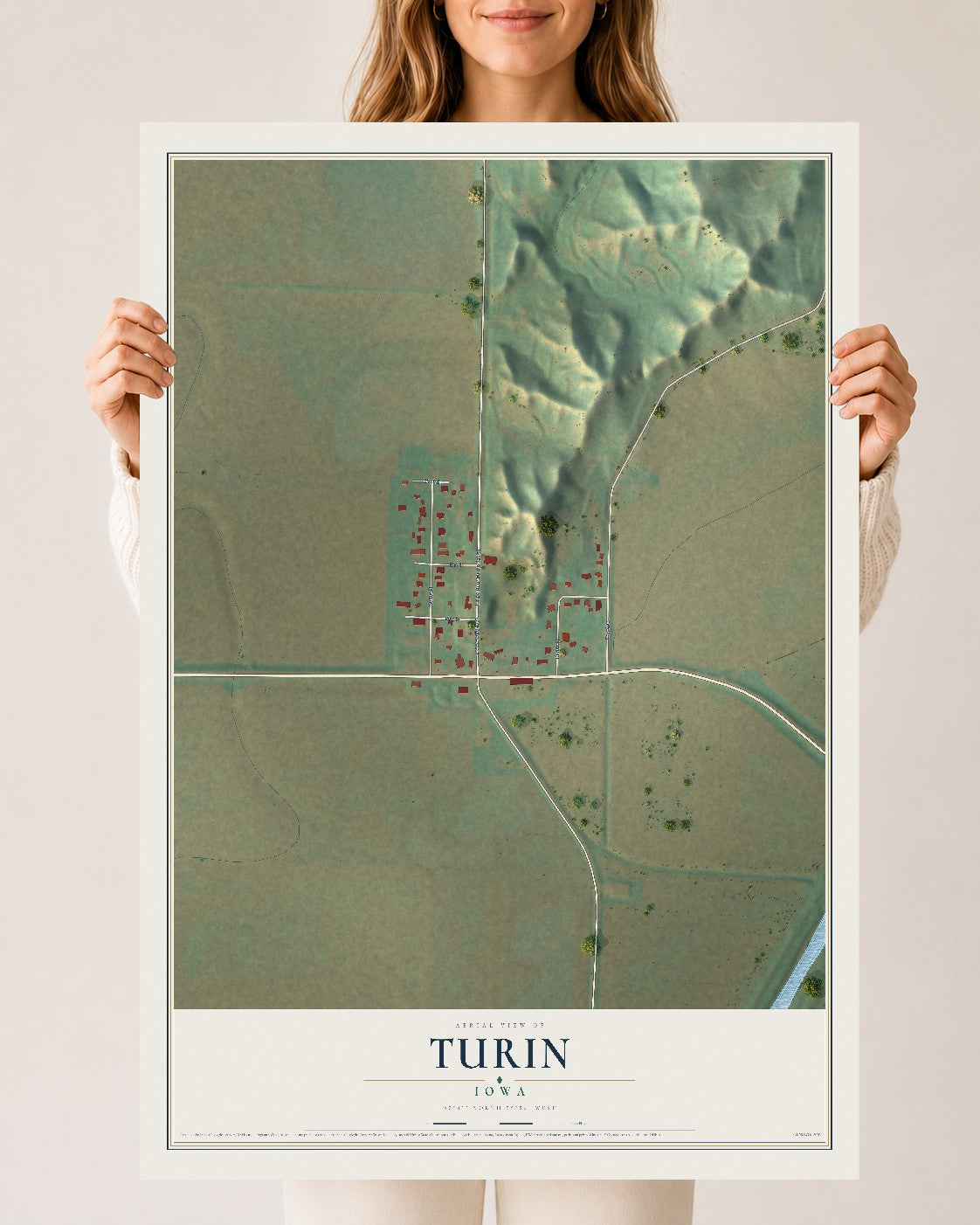 Map of Turin, Iowa, 24 x 36 inch unframed archival matte print