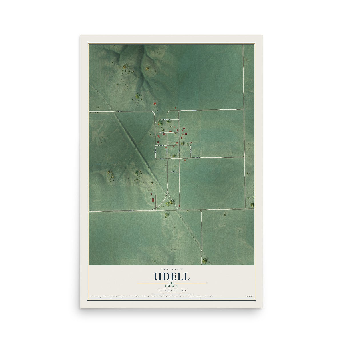 Map of Udell, Iowa, 12 x 18 inch unframed archival matte print