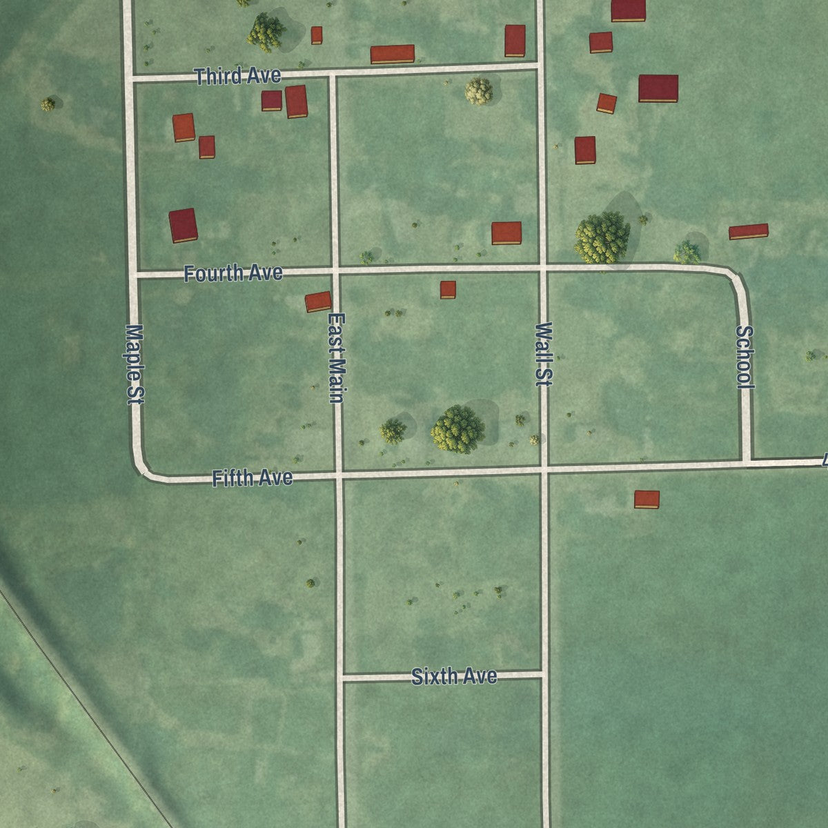 Close-up of the map of Udell, Iowa print showing street and building detail