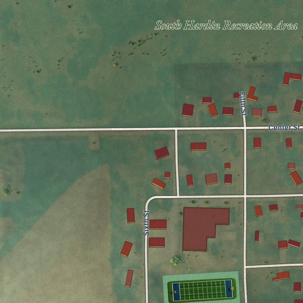 Second close-up of the map of Union, Iowa print showing more streets and buildings