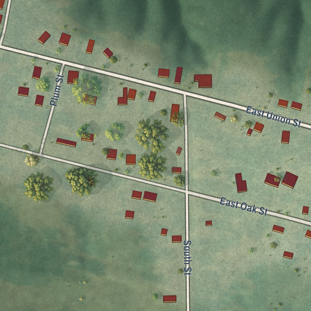 Close-up of the map of Unionville, Iowa print showing street and building detail