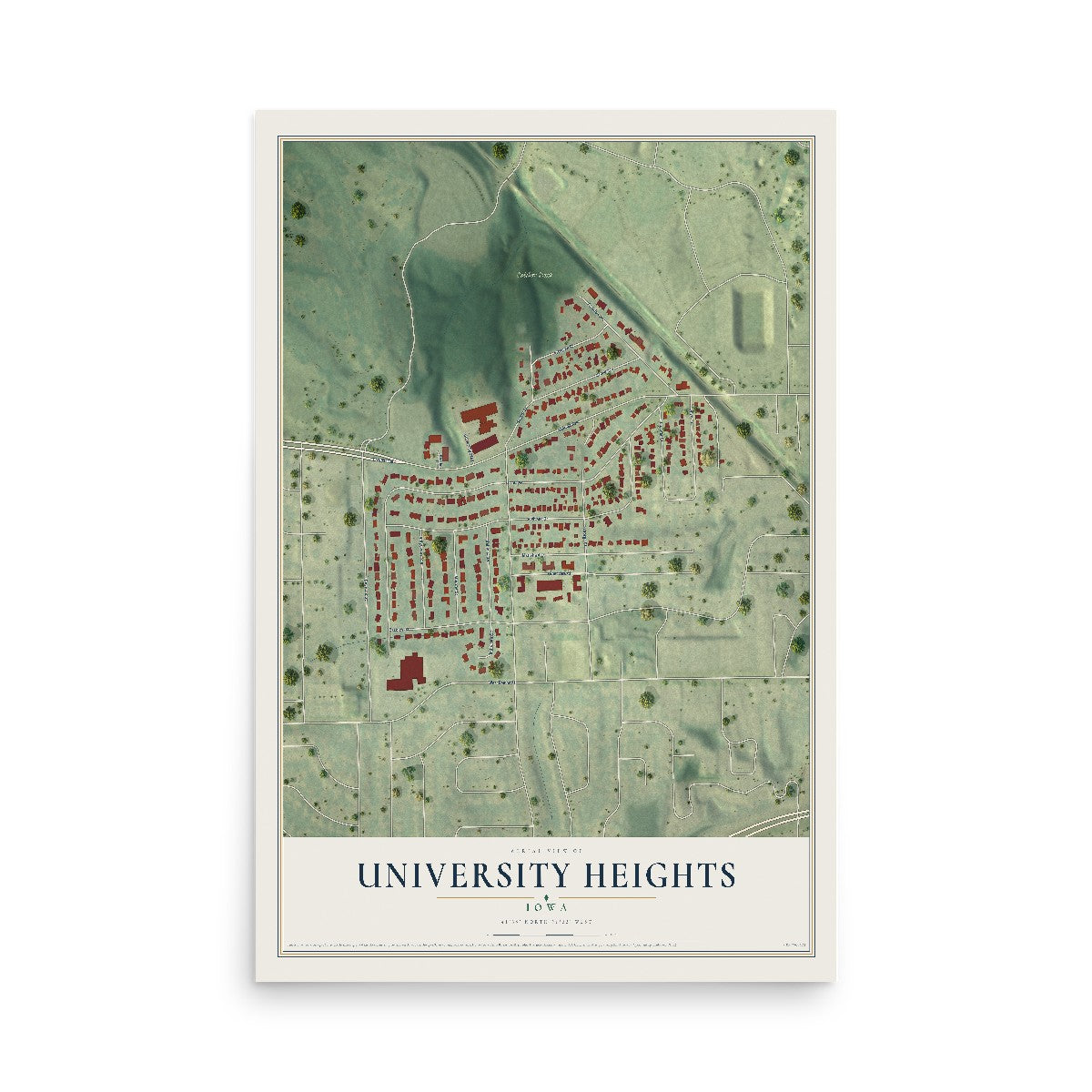 Map of University Heights, Iowa, 12 x 18 inch unframed archival matte print