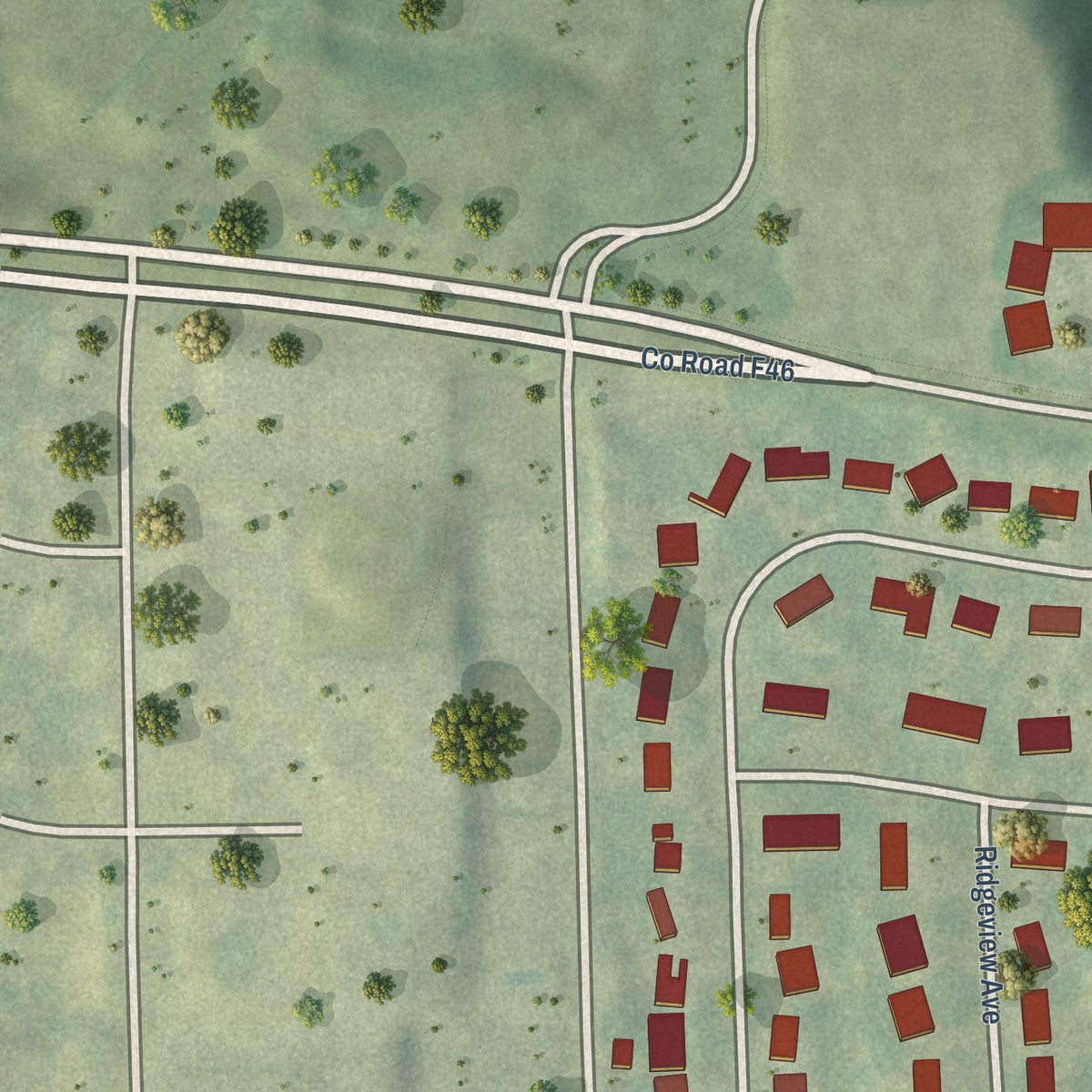 Second close-up of the map of University Heights, Iowa print showing more streets and buildings