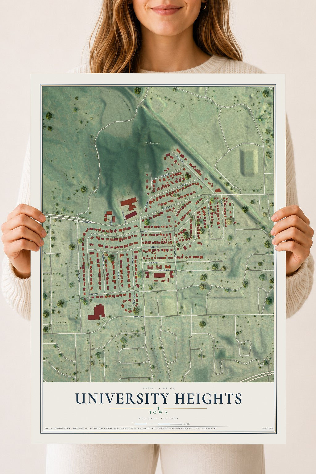 Map of University Heights, Iowa, 18 x 24 inch unframed archival matte print
