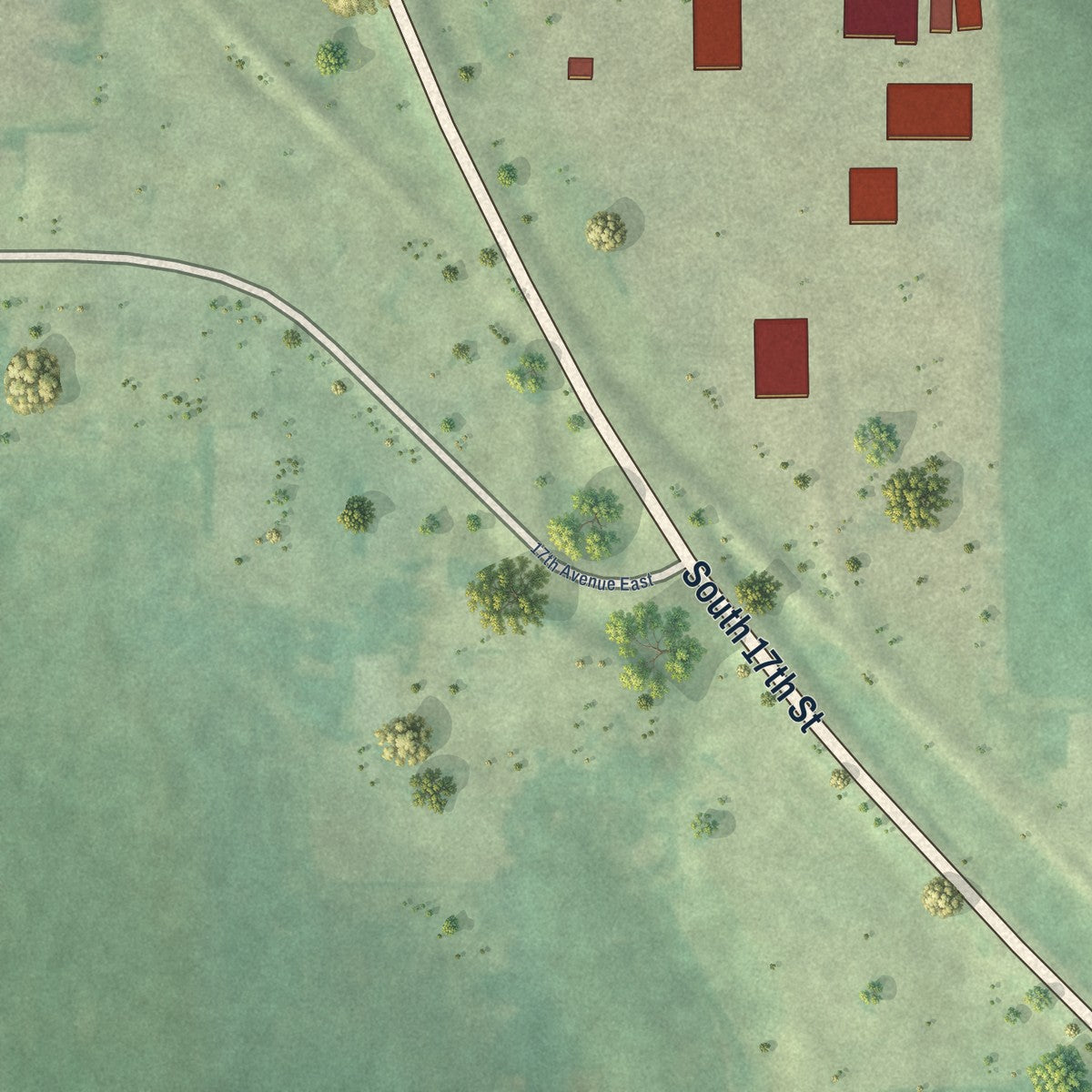 Second close-up of the map of University Park, Iowa print showing more streets and buildings