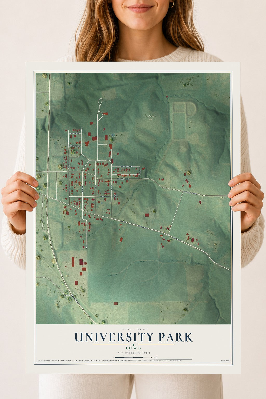 Map of University Park, Iowa, 18 x 24 inch unframed archival matte print