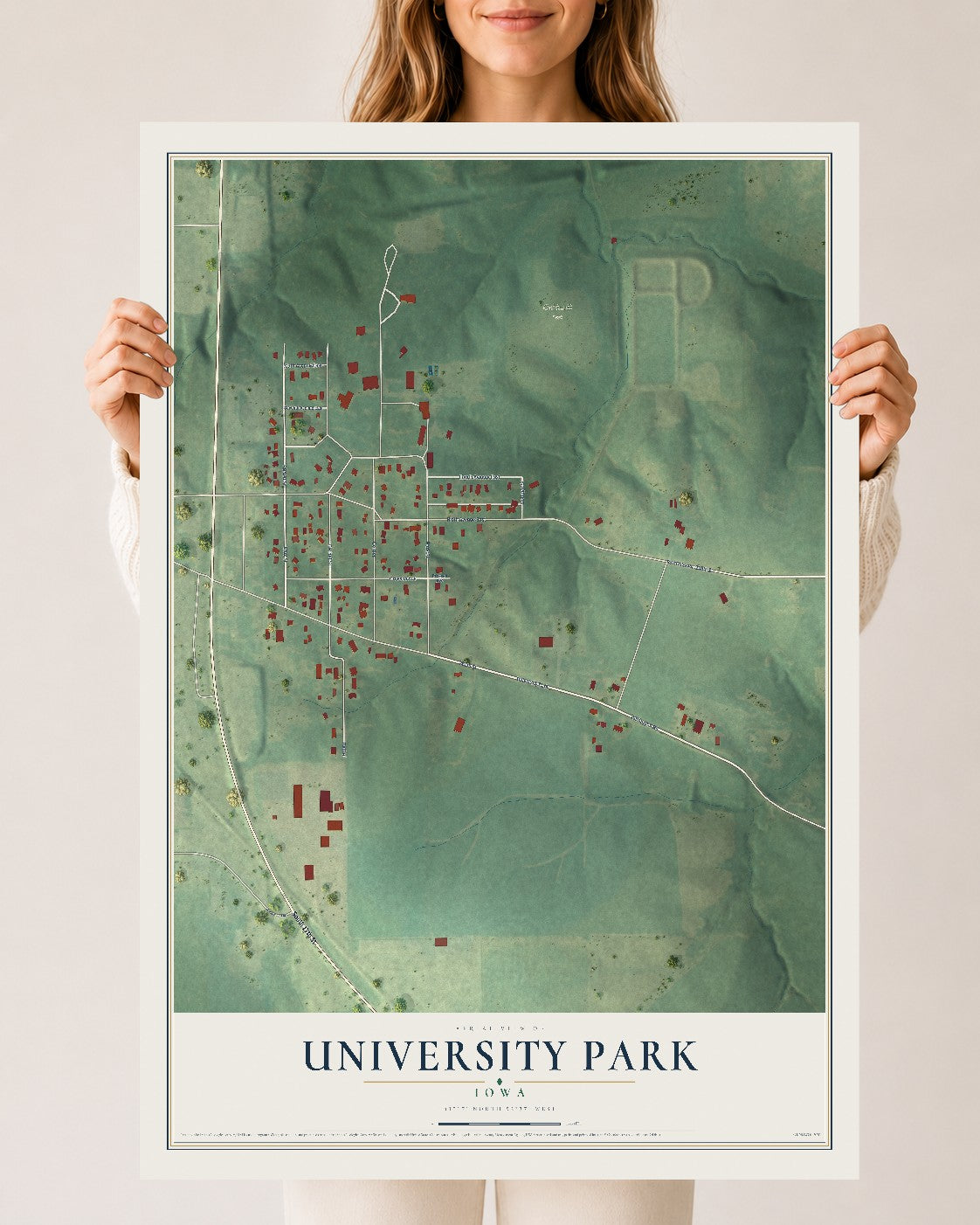 Map of University Park, Iowa, 24 x 36 inch unframed archival matte print