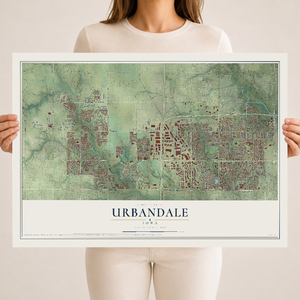Map of Urbandale, Iowa, 18 x 24 inch unframed archival matte print