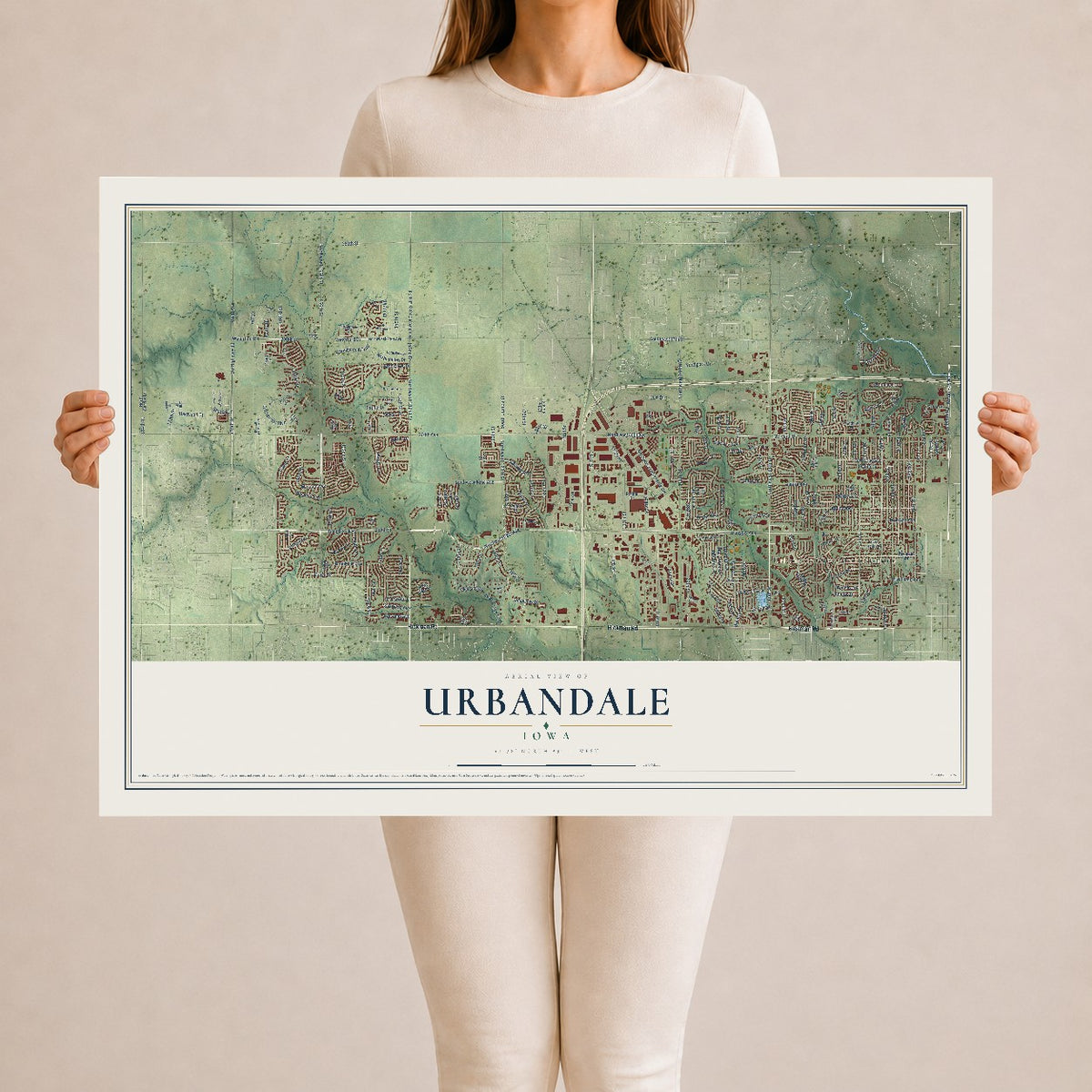 Map of Urbandale, Iowa, 24 x 36 inch unframed archival matte print