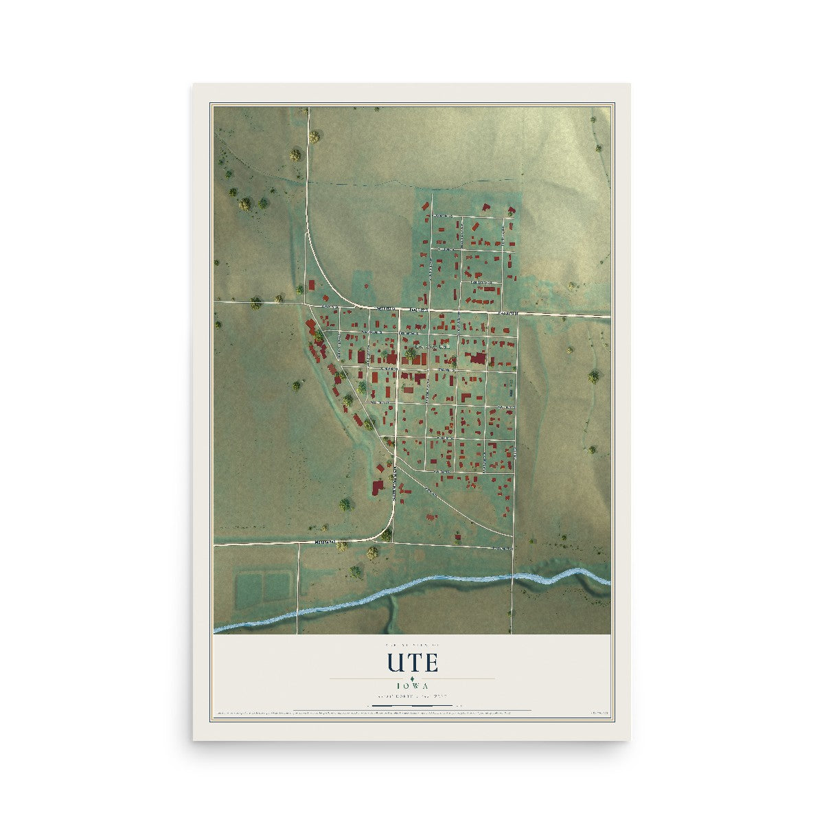 Map of Ute, Iowa, 12 x 18 inch unframed archival matte print