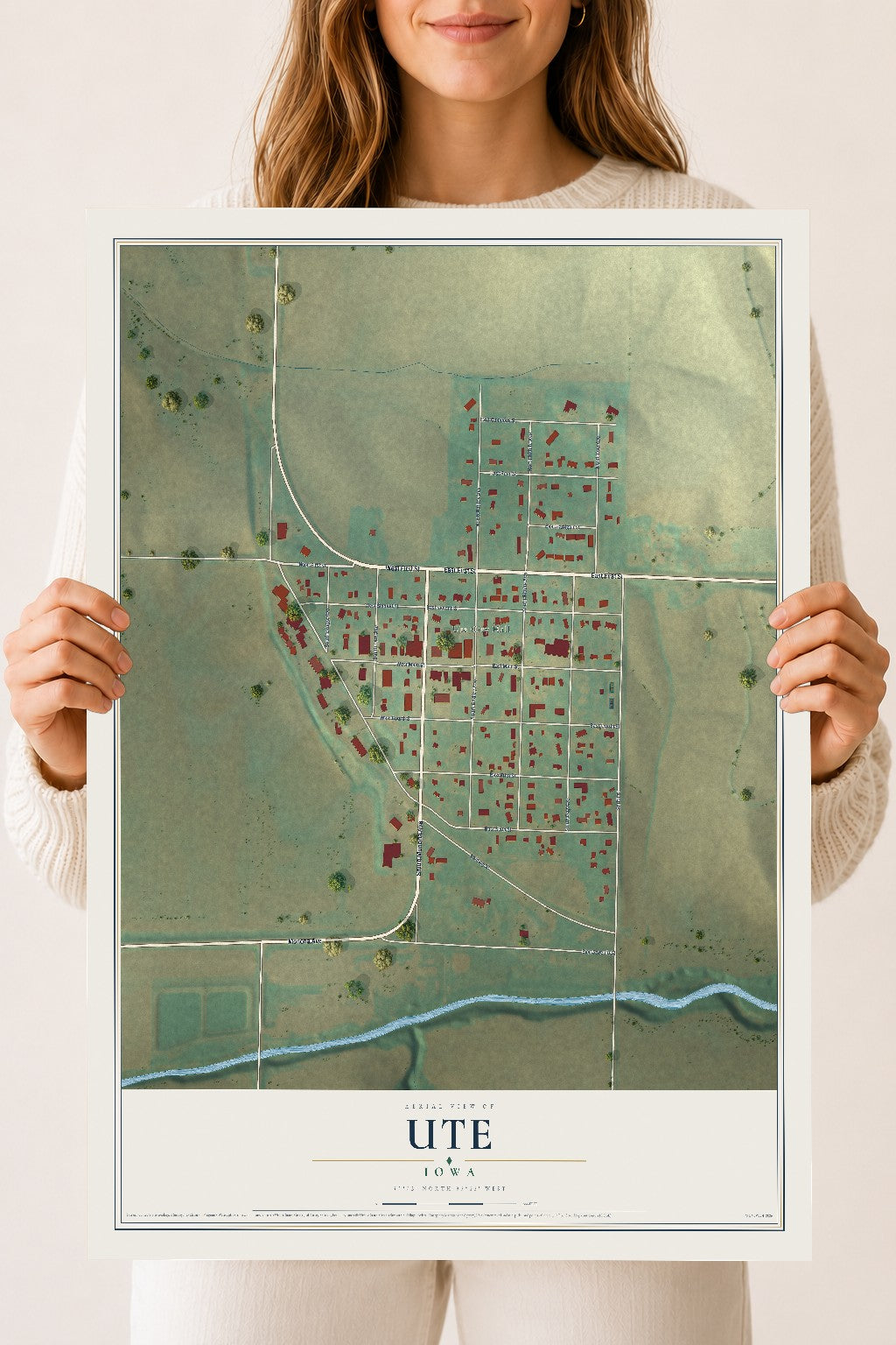 Map of Ute, Iowa, 18 x 24 inch unframed archival matte print