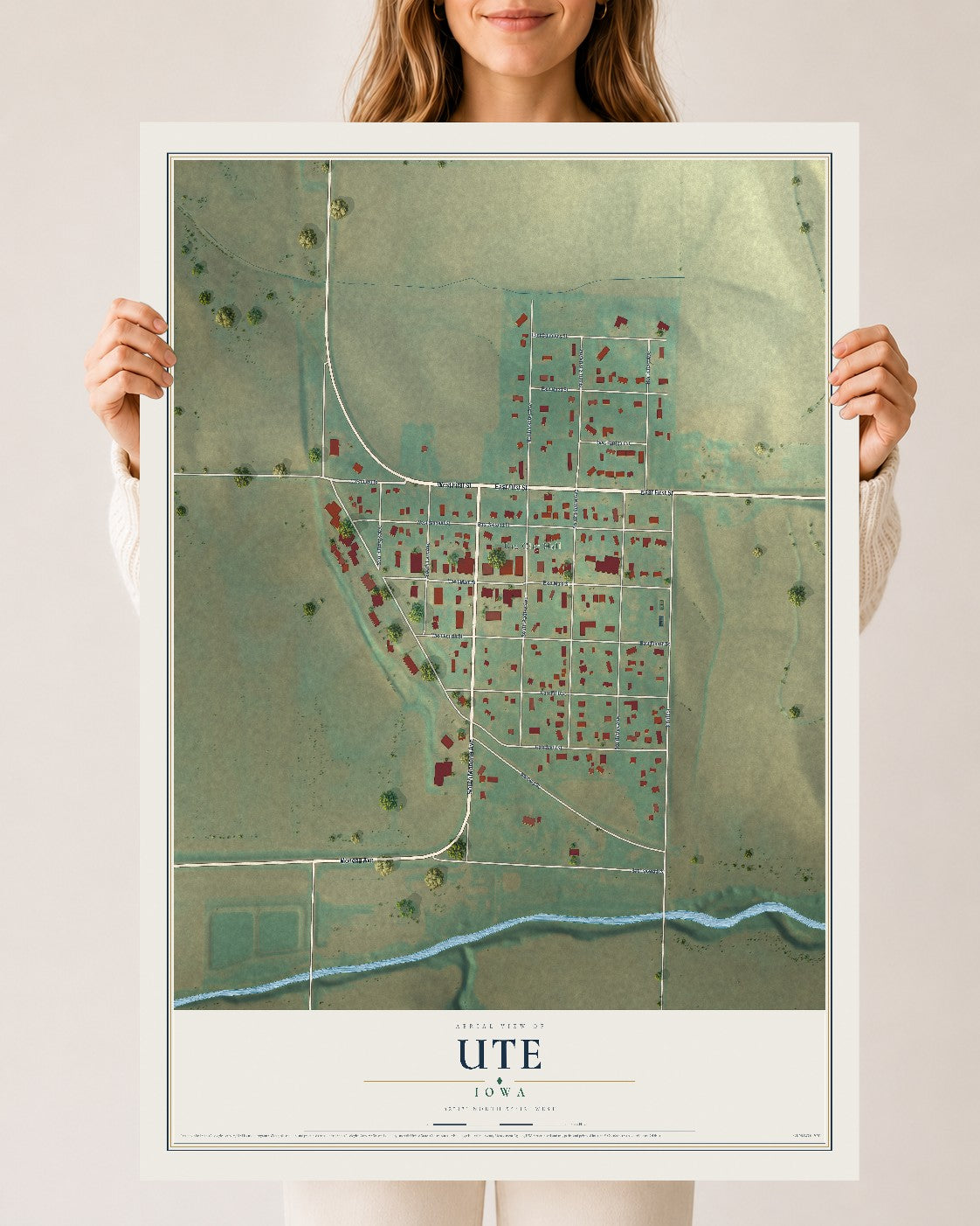 Map of Ute, Iowa, 24 x 36 inch unframed archival matte print