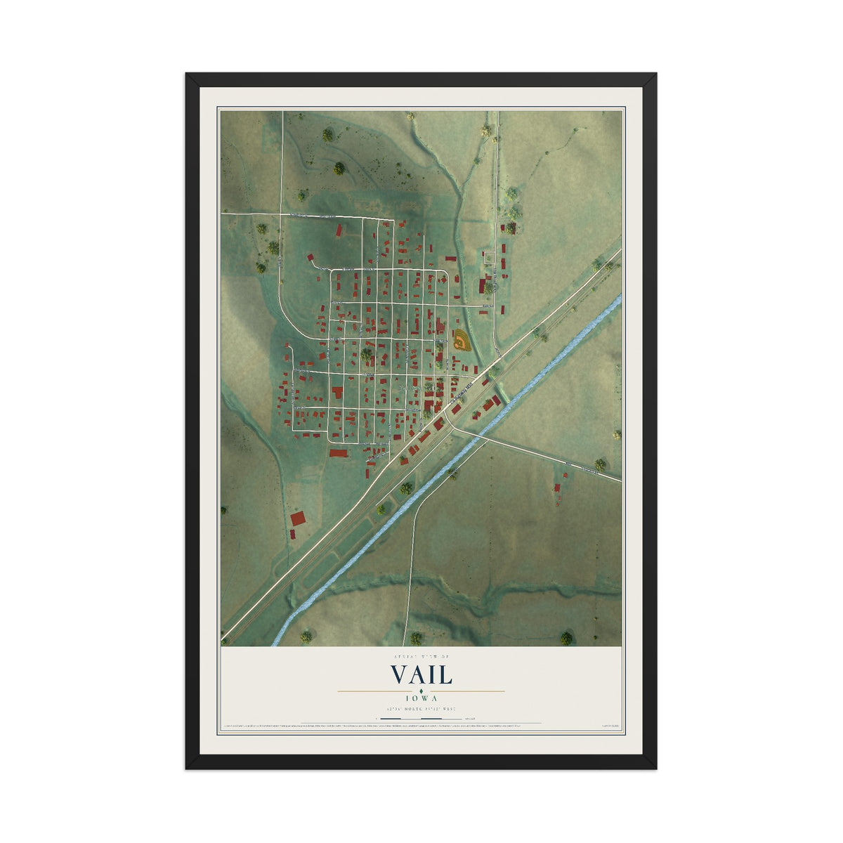Map of Vail, Iowa, 12 x 18 inch print in a black wood frame