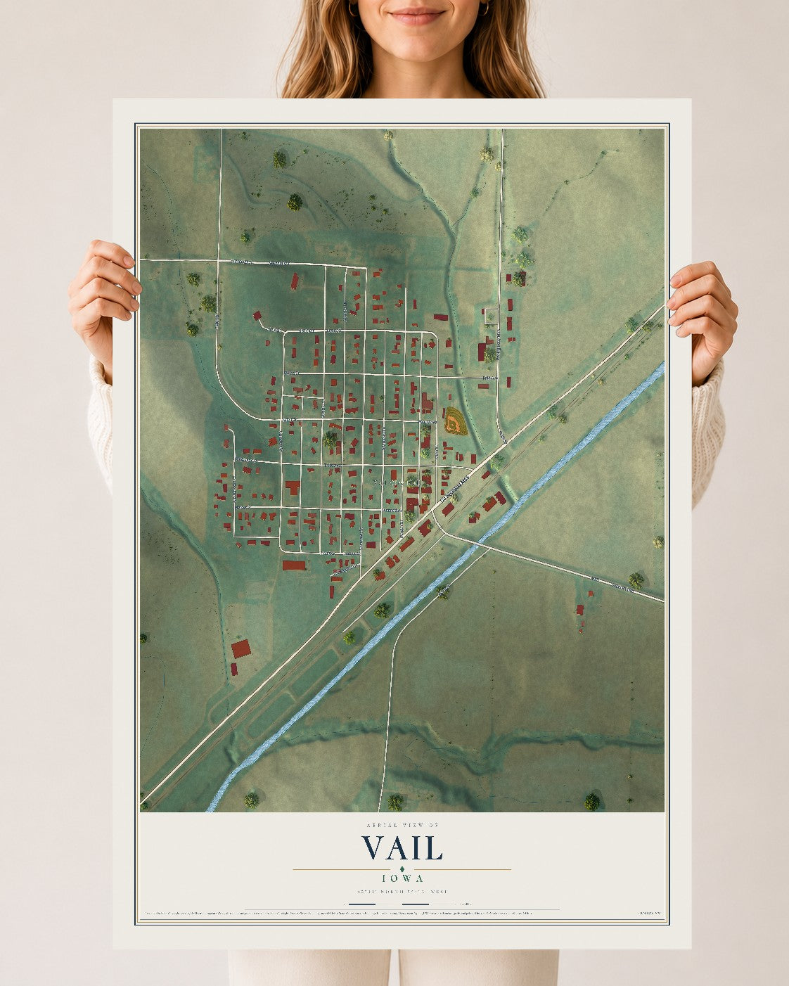 Map of Vail, Iowa, 24 x 36 inch unframed archival matte print