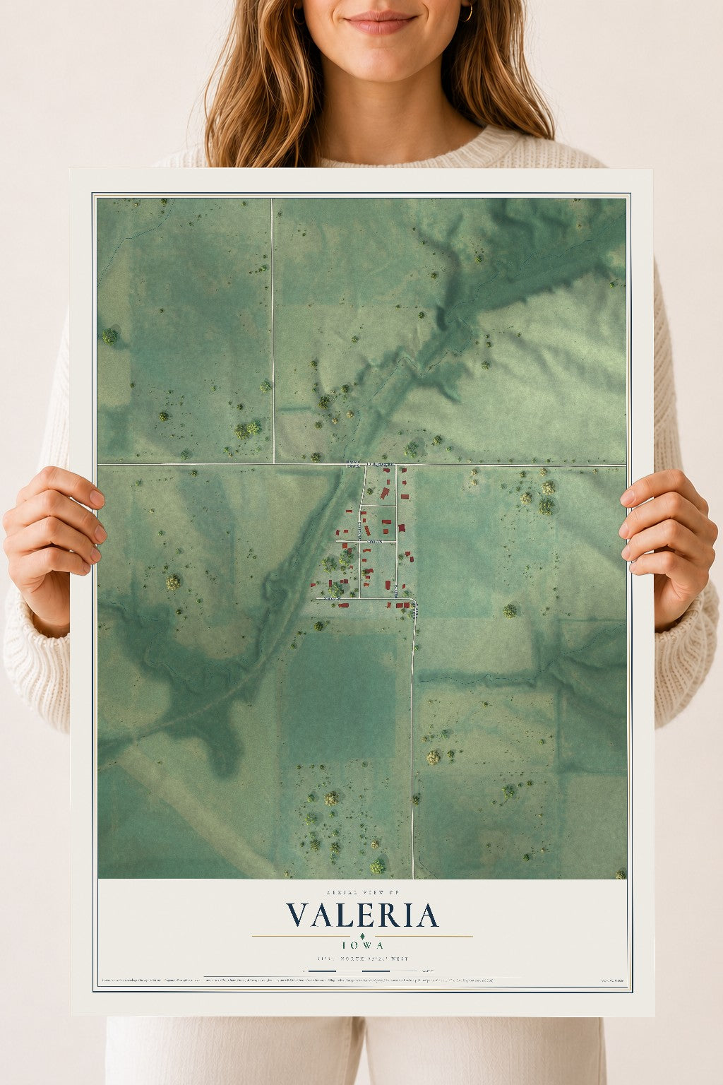 Map of Valeria, Iowa, 18 x 24 inch unframed archival matte print