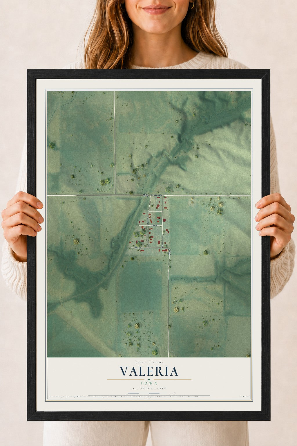 Map of Valeria, Iowa, 18 x 24 inch print in a black wood frame