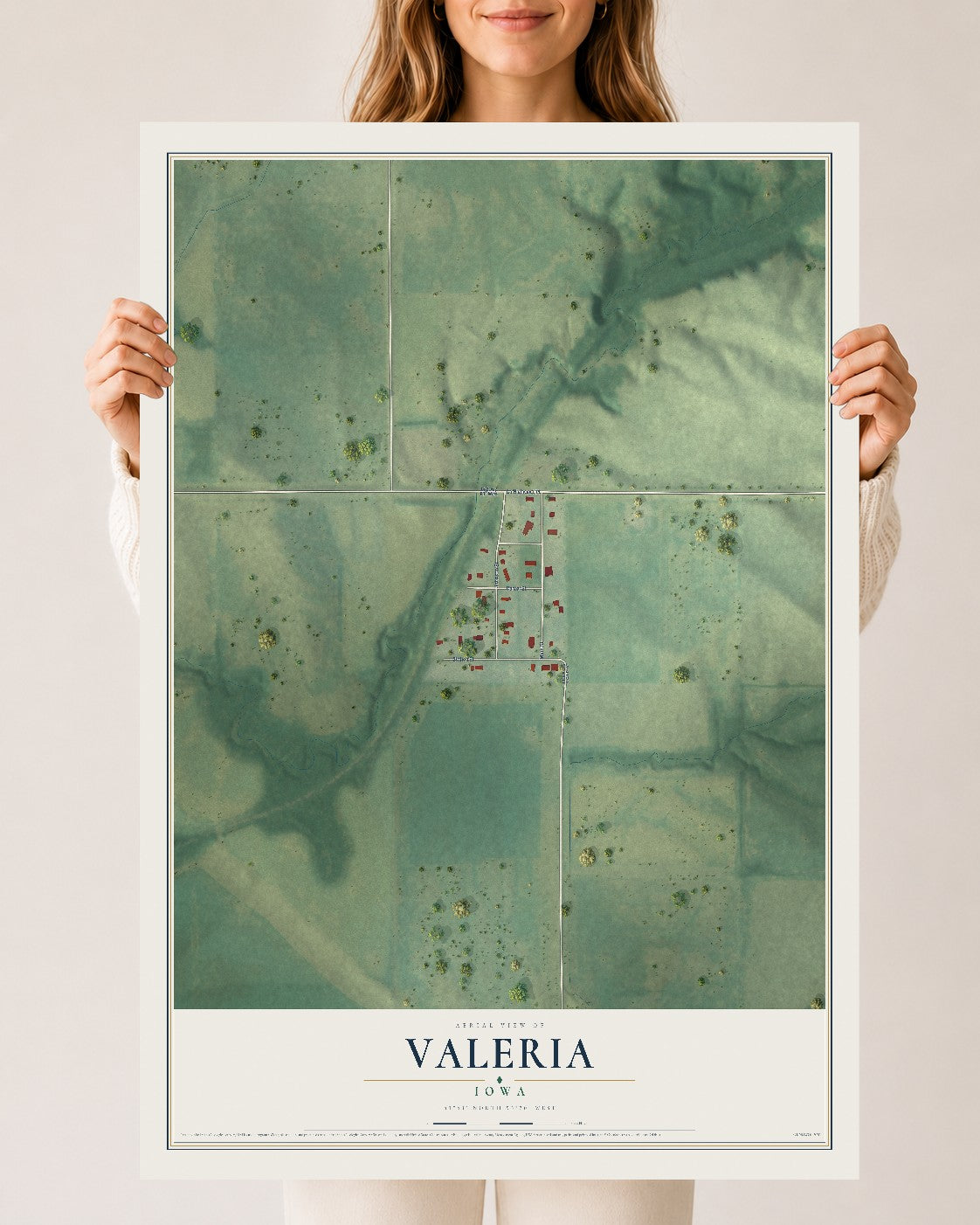 Map of Valeria, Iowa, 24 x 36 inch unframed archival matte print