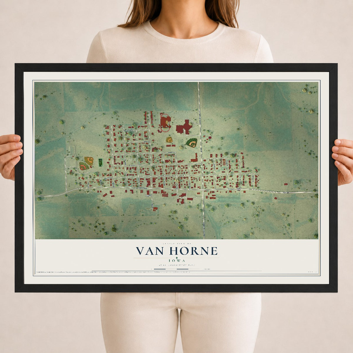 Map of Van Horne, Iowa, 18 x 24 inch print in a black wood frame