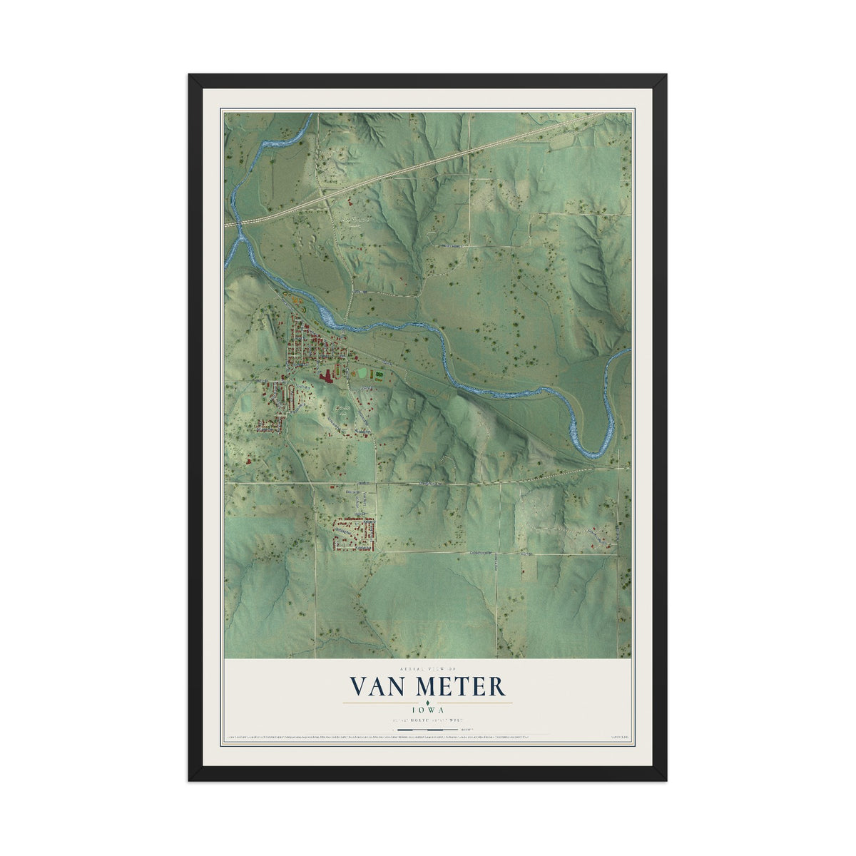 Map of Van Meter, Iowa, 12 x 18 inch print in a black wood frame