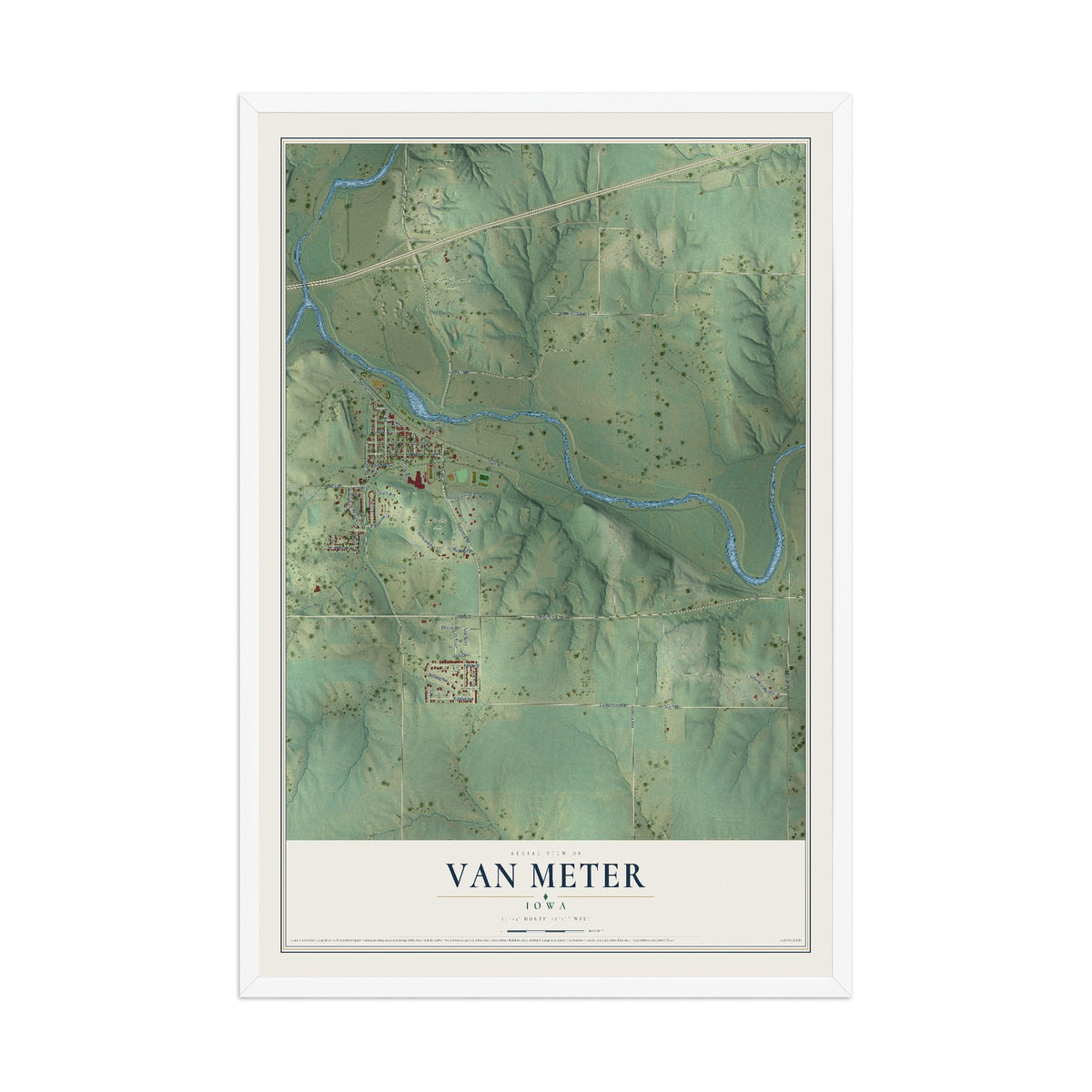 Map of Van Meter, Iowa, 12 x 18 inch print in a white wood frame