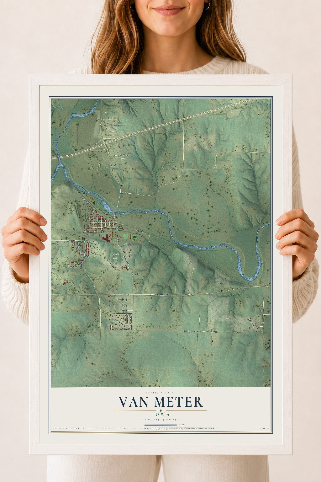 Map of Van Meter, Iowa, 18 x 24 inch print in a white wood frame
