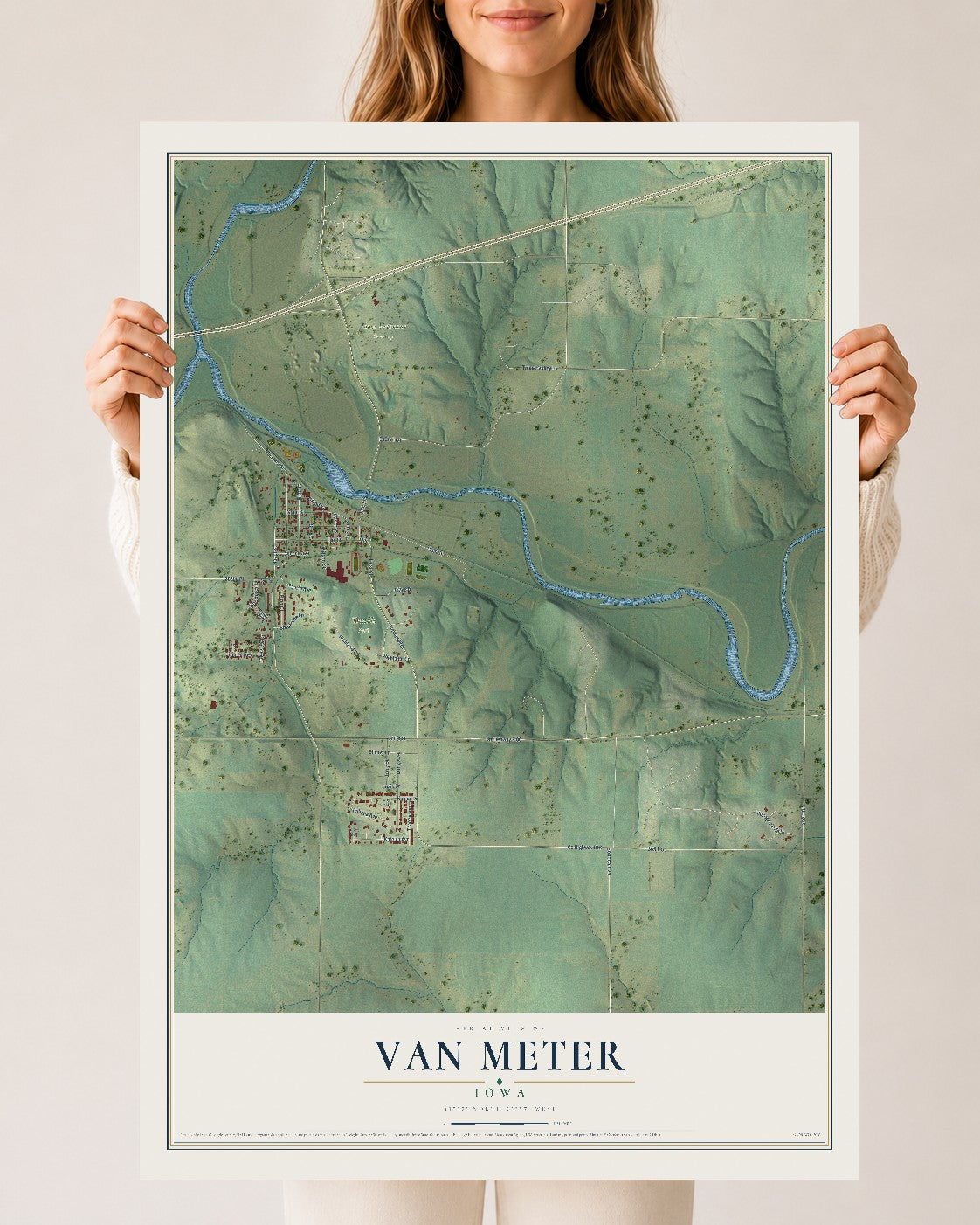 Map of Van Meter, Iowa, 24 x 36 inch unframed archival matte print