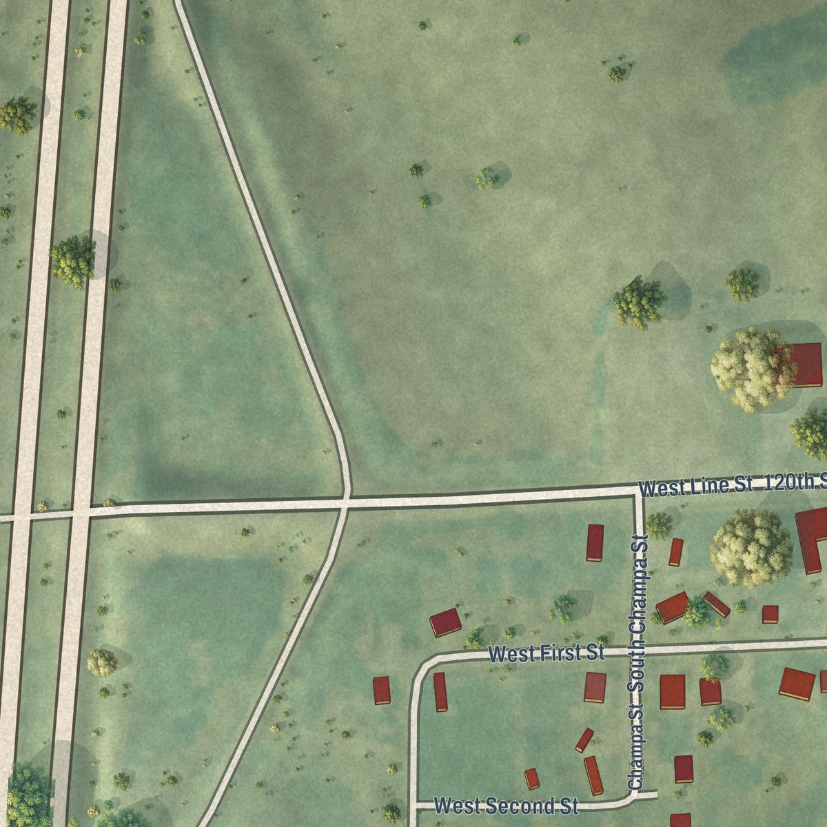 Second close-up of the map of Van Wert, Iowa print showing more streets and buildings