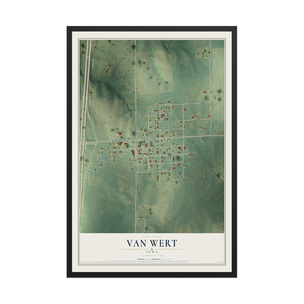 Map of Van Wert, Iowa, 12 x 18 inch print in a black wood frame