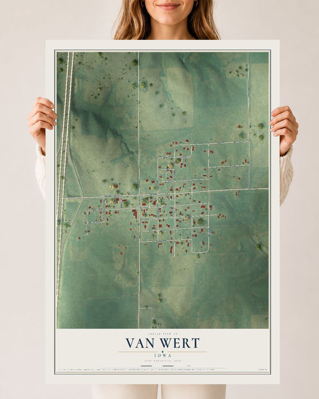 Map of Van Wert, Iowa, 24 x 36 inch unframed archival matte print