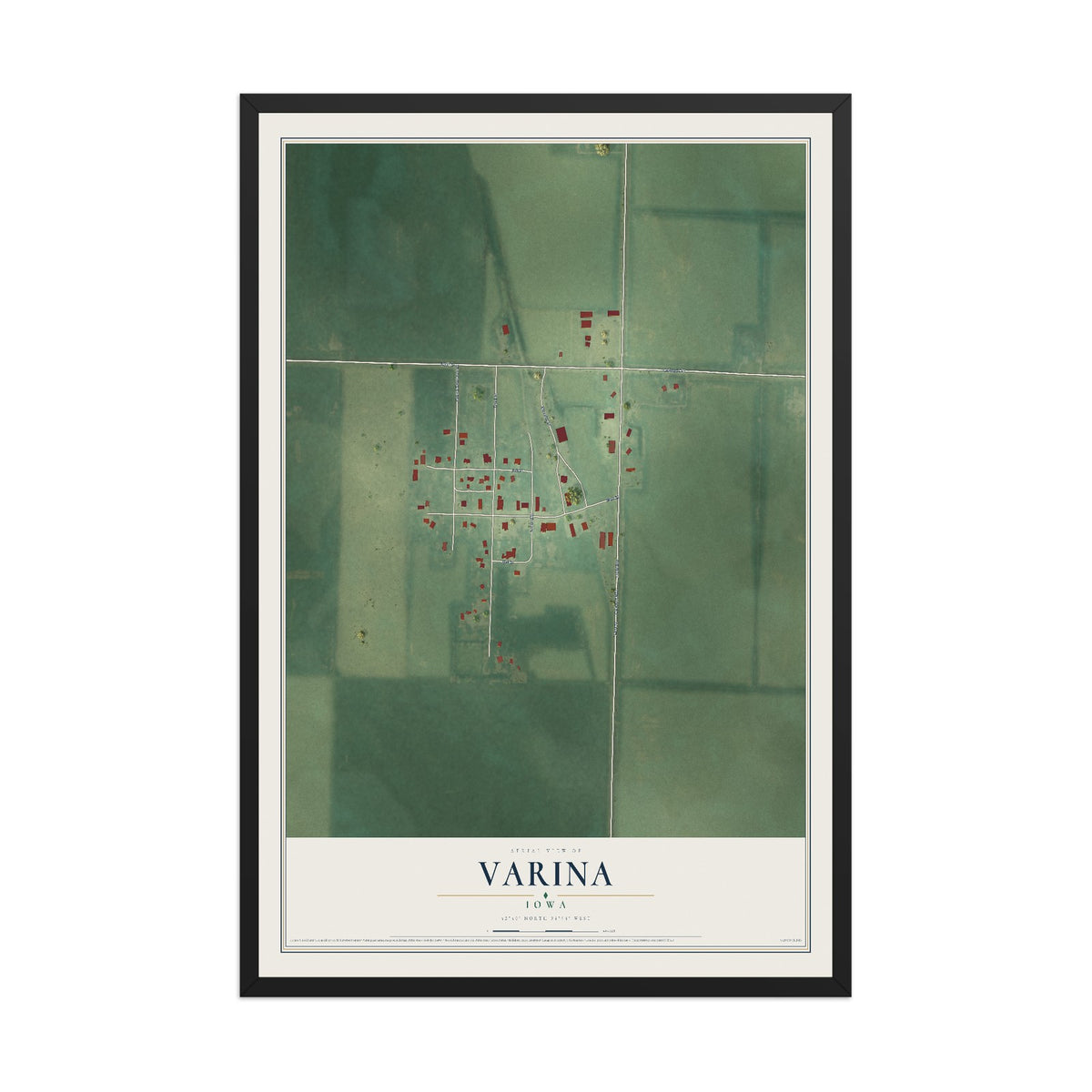 Map of Varina, Iowa, 12 x 18 inch print in a black wood frame