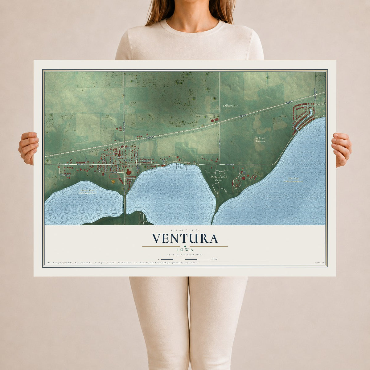 Map of Ventura, Iowa, 24 x 36 inch unframed archival matte print