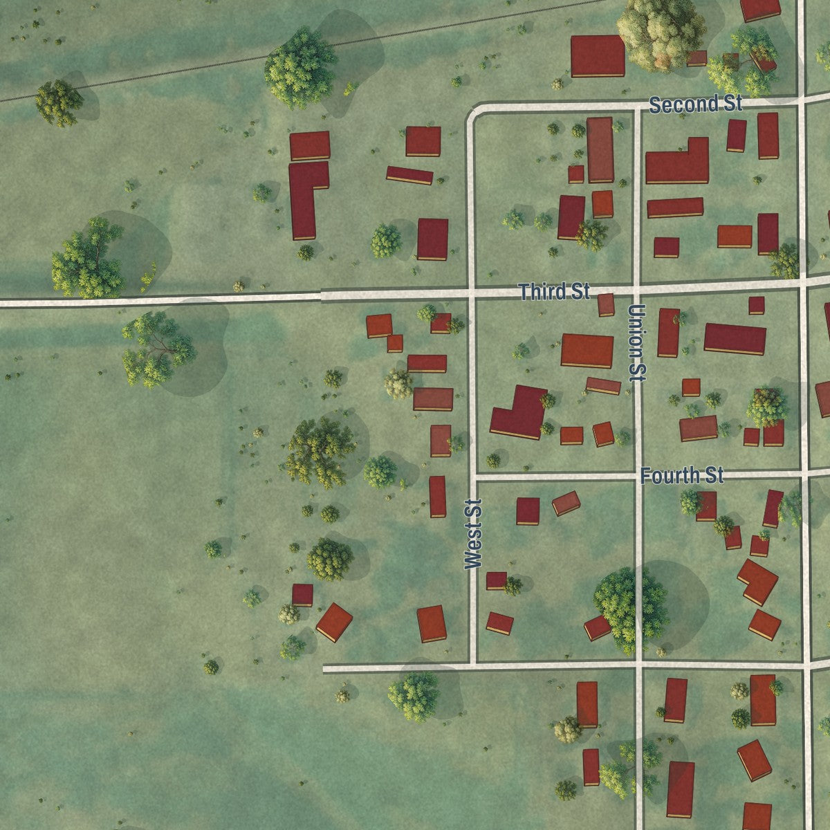 Second close-up of the map of Victor, Iowa print showing more streets and buildings