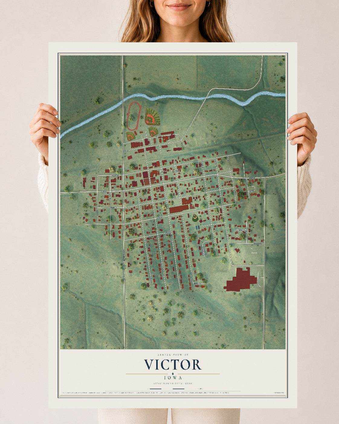 Map of Victor, Iowa, 24 x 36 inch unframed archival matte print