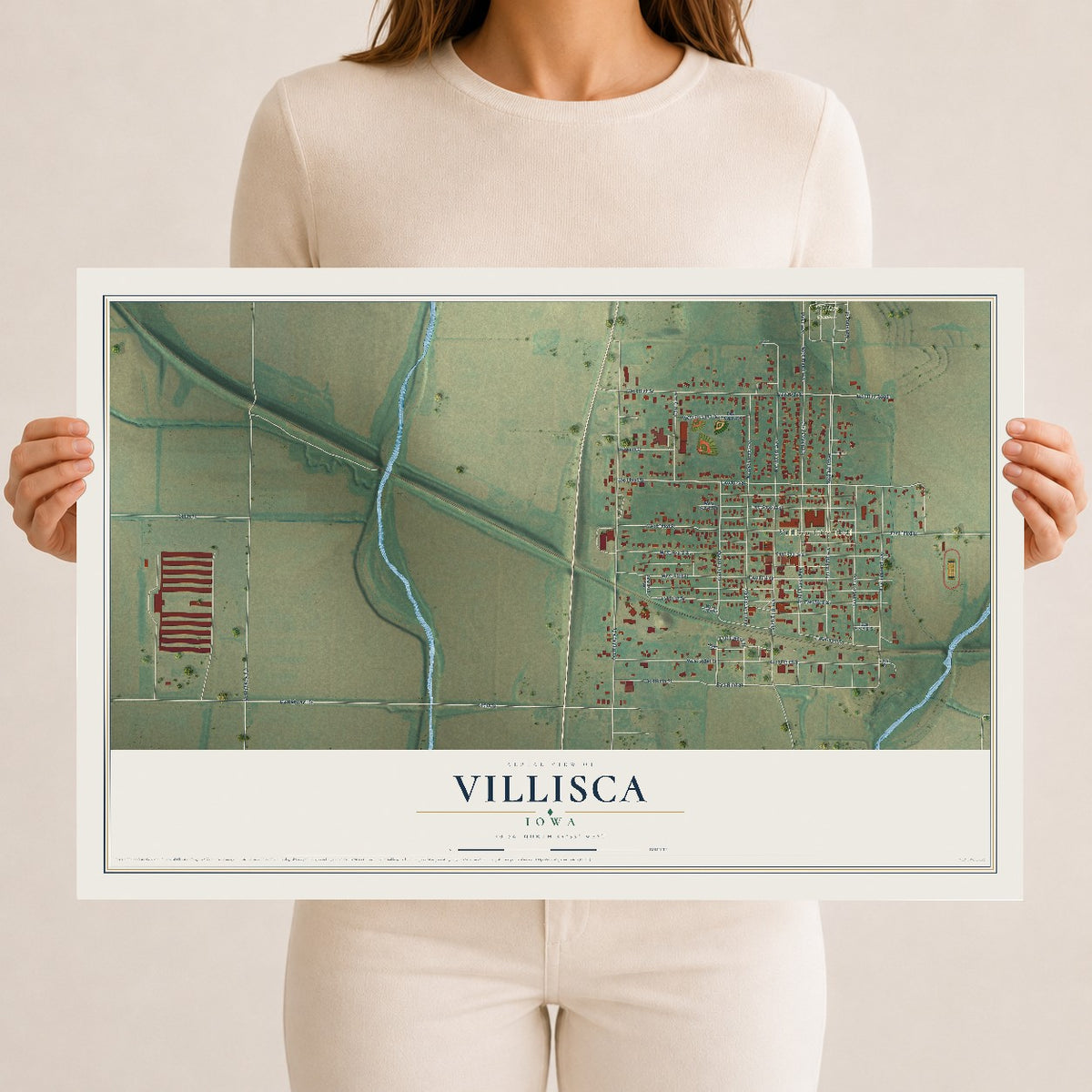 Map of Villisca, Iowa, 12 x 18 inch unframed archival matte print