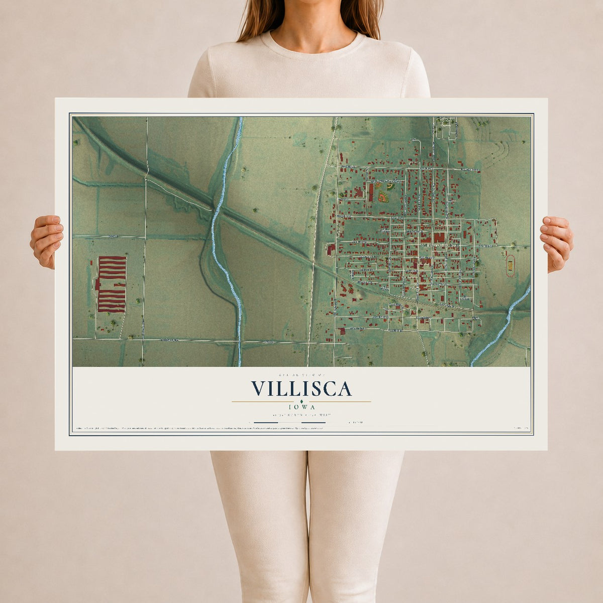 Map of Villisca, Iowa, 24 x 36 inch unframed archival matte print