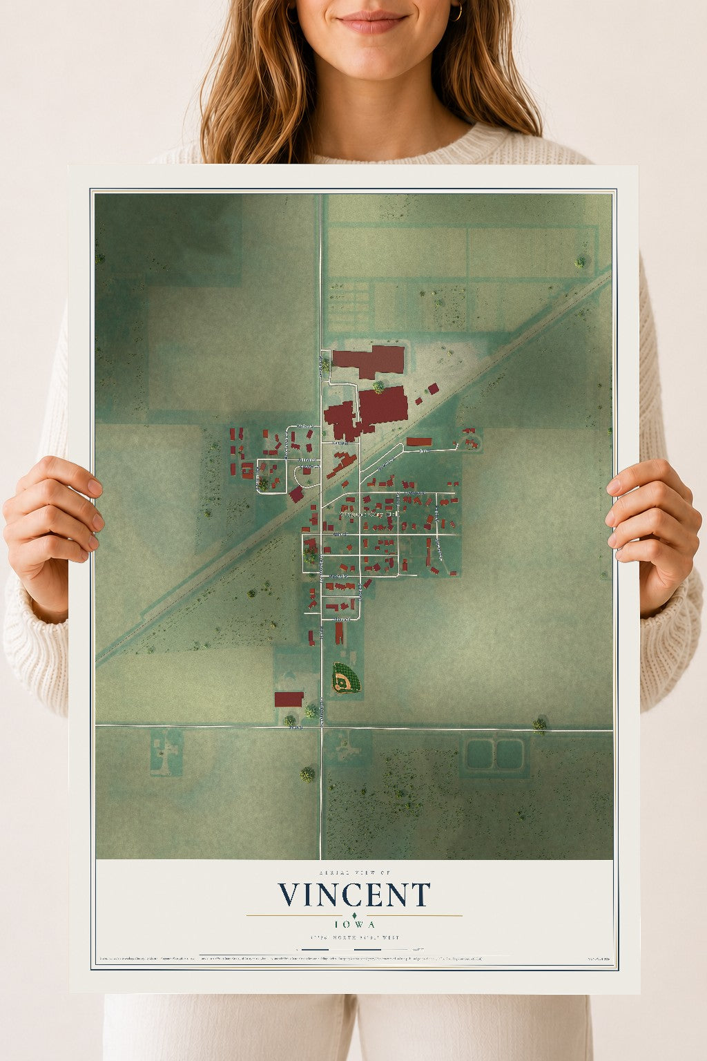 Map of Vincent, Iowa, 18 x 24 inch unframed archival matte print