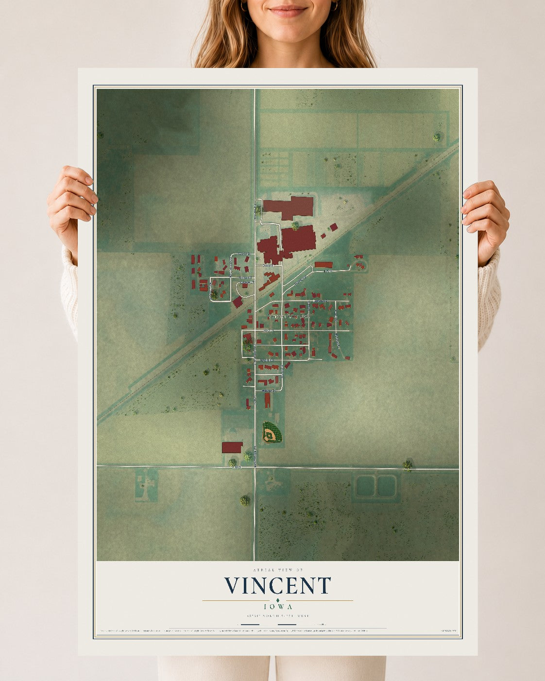 Map of Vincent, Iowa, 24 x 36 inch unframed archival matte print