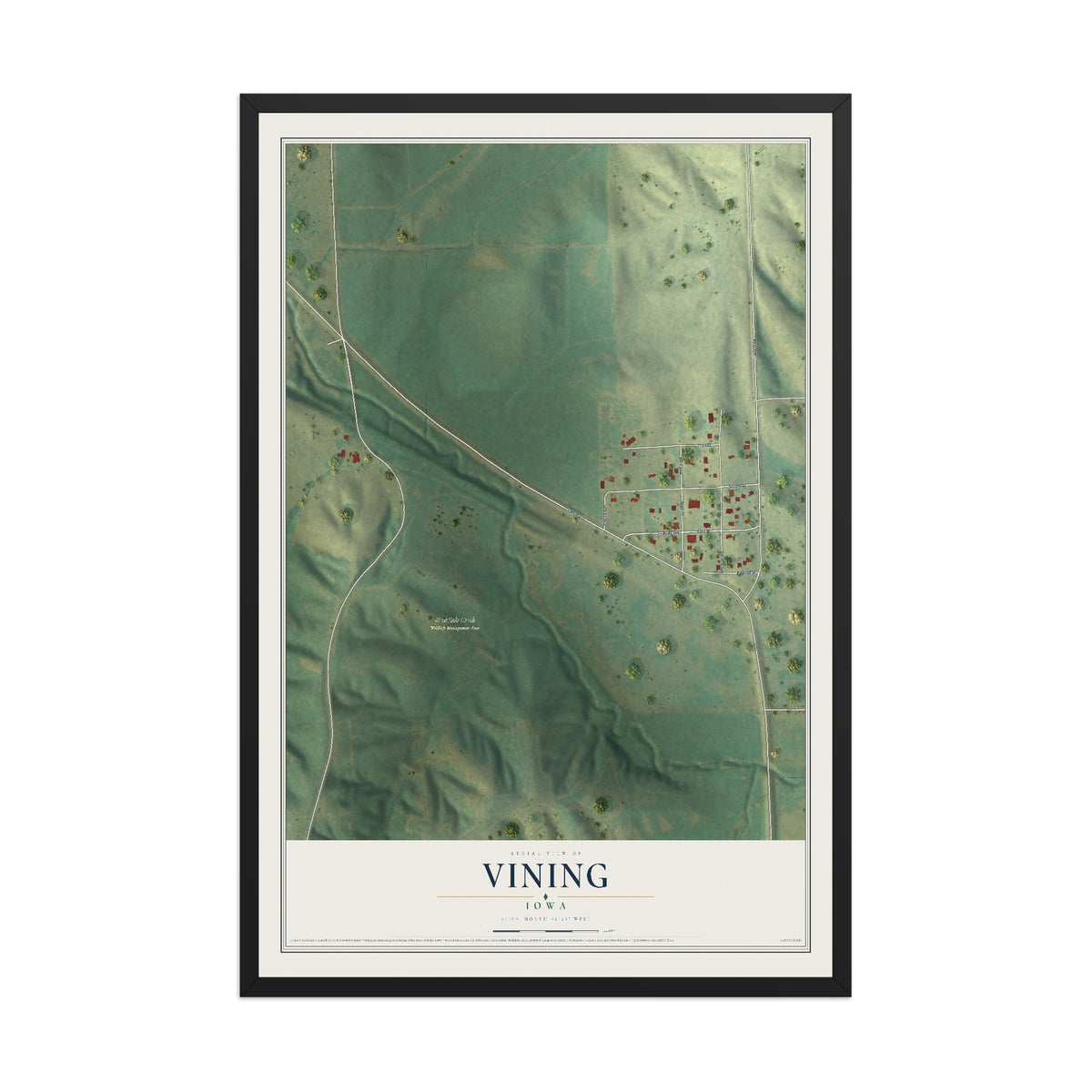 Map of Vining, Iowa, 12 x 18 inch print in a black wood frame