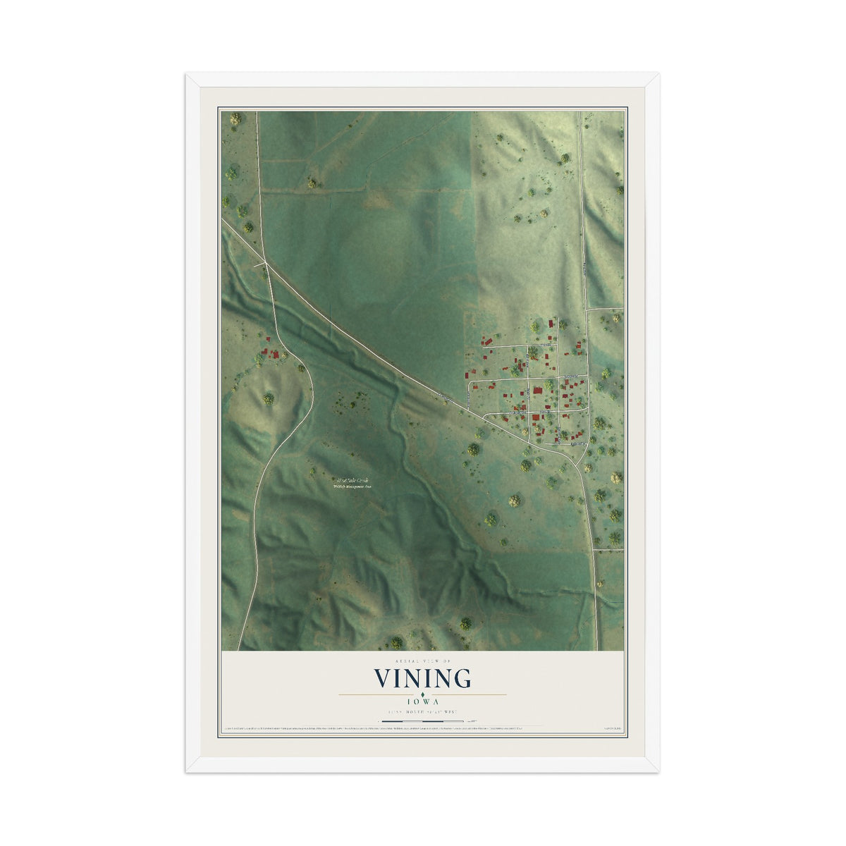 Map of Vining, Iowa, 12 x 18 inch print in a white wood frame