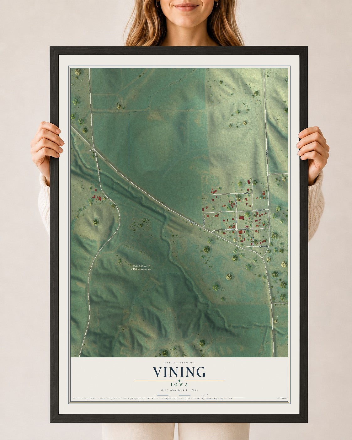 Map of Vining, Iowa, 24 x 36 inch print in a black wood frame