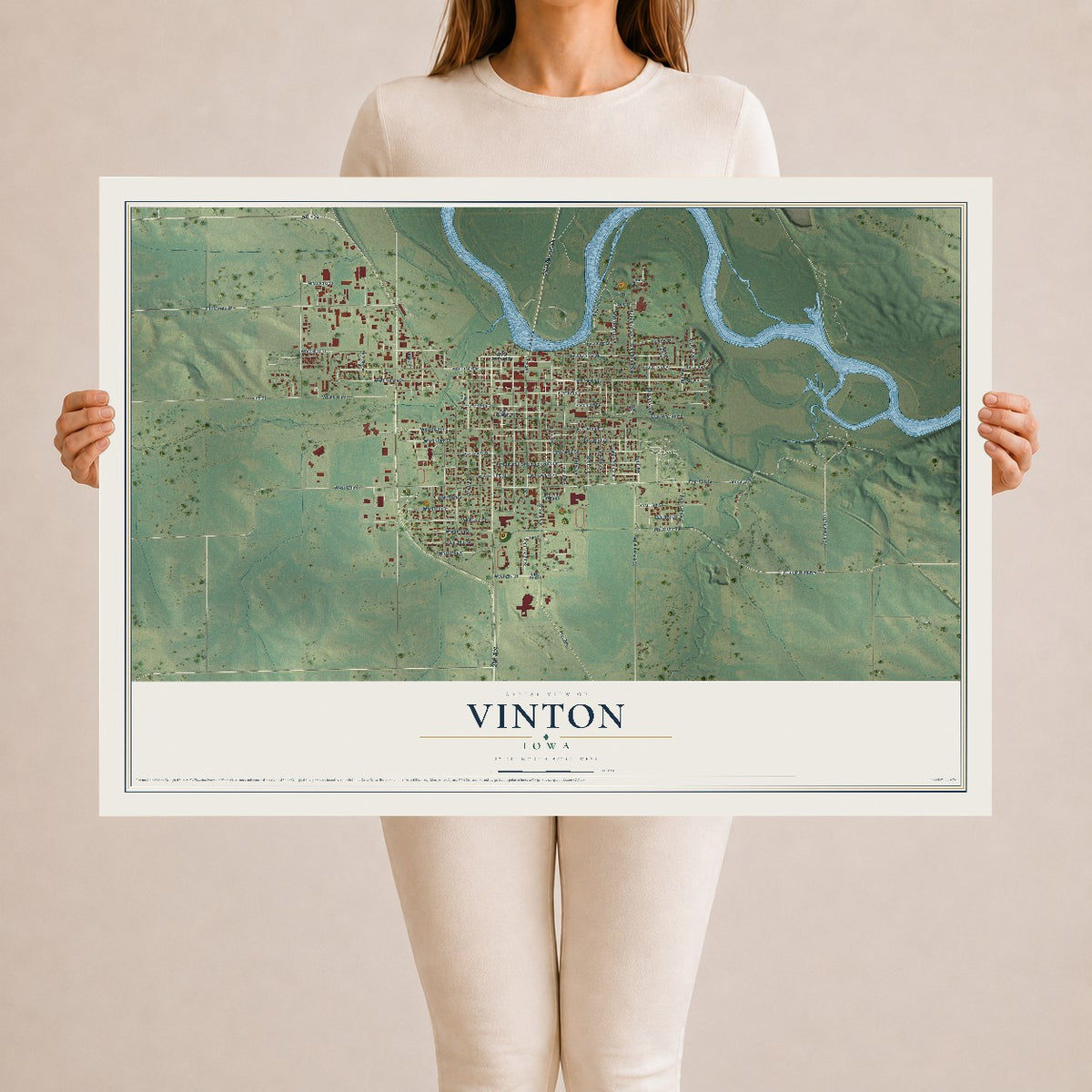 Map of Vinton, Iowa, 24 x 36 inch unframed archival matte print