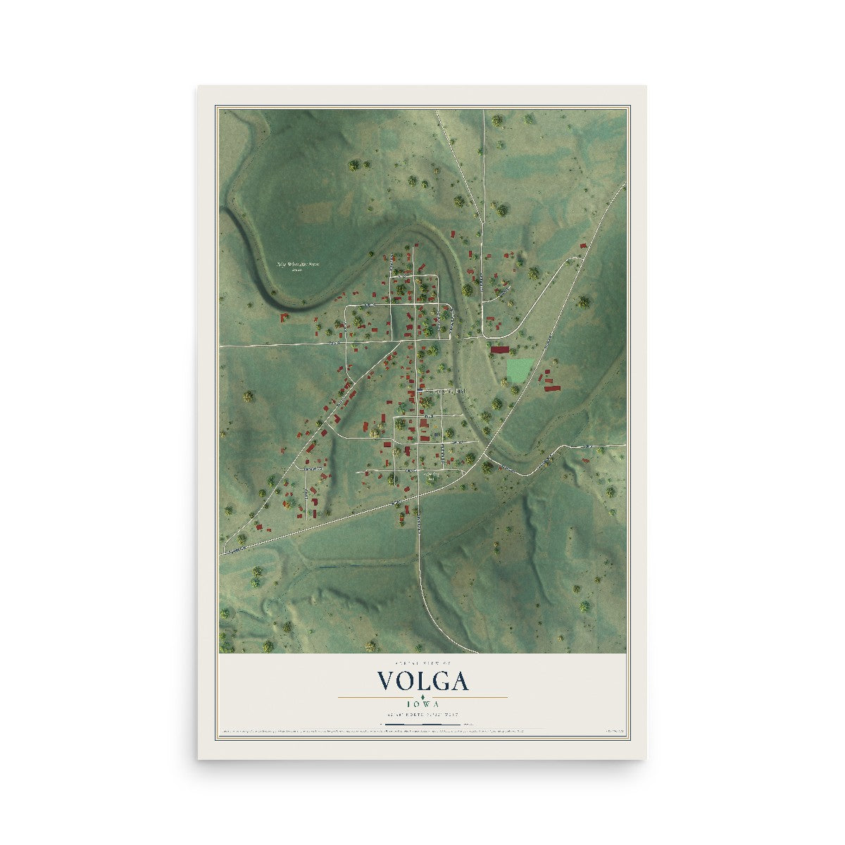 Map of Volga, Iowa, 12 x 18 inch unframed archival matte print