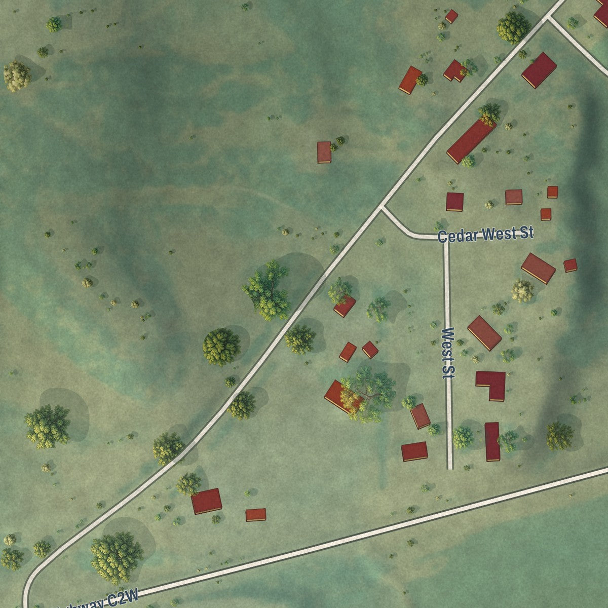 Second close-up of the map of Volga, Iowa print showing more streets and buildings