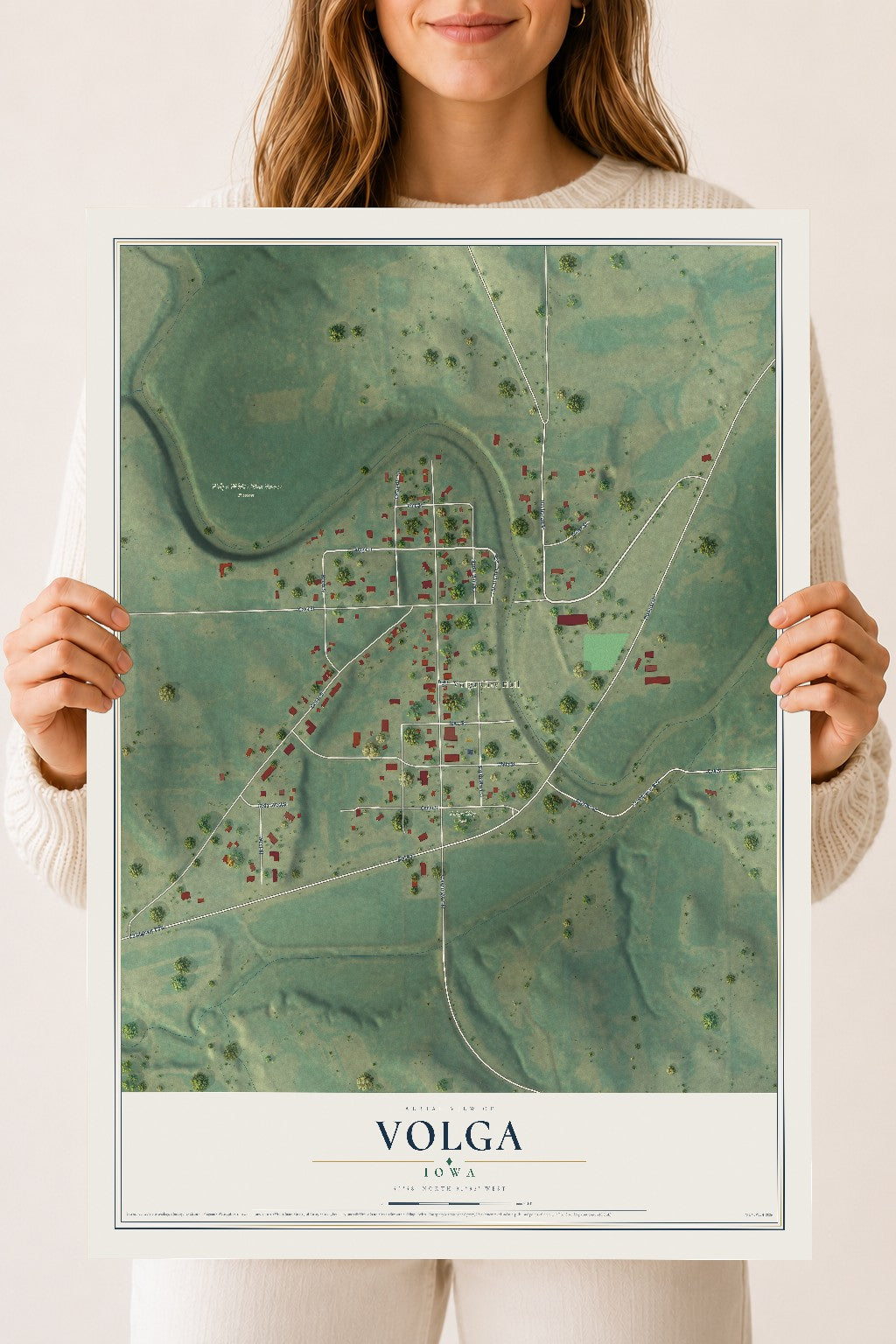 Map of Volga, Iowa, 18 x 24 inch unframed archival matte print