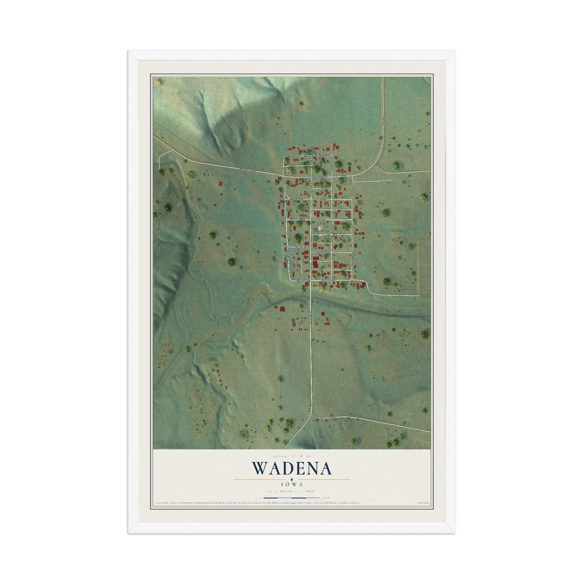 Map of Wadena, Iowa, 12 x 18 inch print in a white wood frame